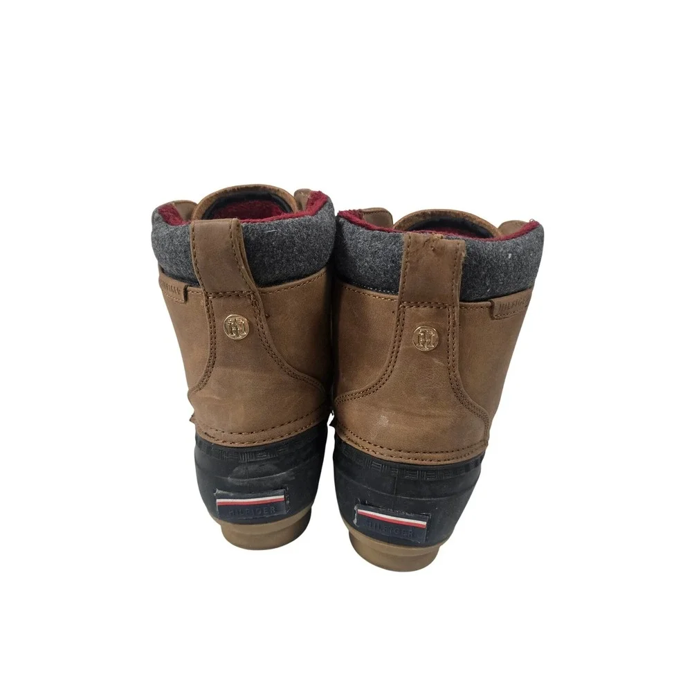 Tommy Hilfiger Womens Duck‎ Boots Tan Black Lace Up Winter Snow Shoes Size 7M
